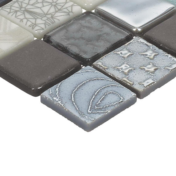 1x1 Uptown Glass Straight Joint Mosaic Mixed-Color Glossy Smooth Glass Tile White Gray