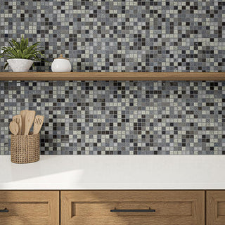 White Gray - 12x12 Uptown Glass Straight Joint Mosaic Mixed-Color Glossy Smooth Glass Tile