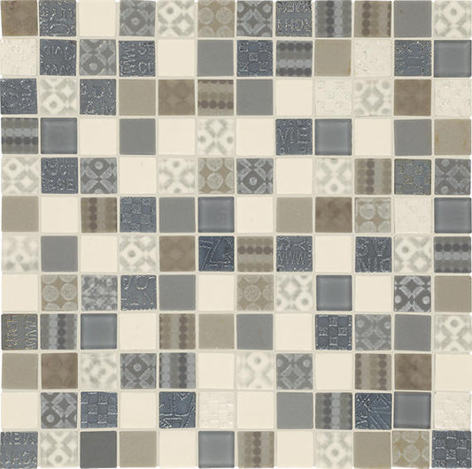 1x1 Uptown Glass Straight Joint Mosaic Mixed-Color Glossy Smooth Glass Tile Graphite Blue