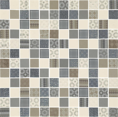 1x1 Uptown Glass Straight Joint Mosaic Mixed-Color Glossy Smooth Glass Tile Graphite Blue