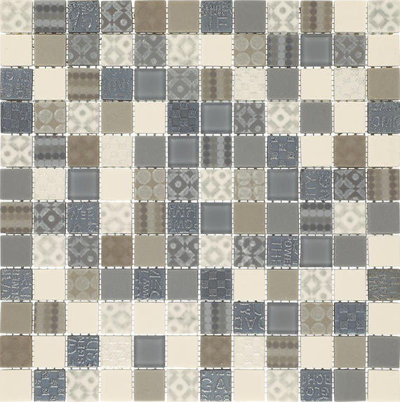 1x1 Uptown Glass Straight Joint Mosaic Mixed-Color Glossy Smooth Glass Tile Graphite Blue