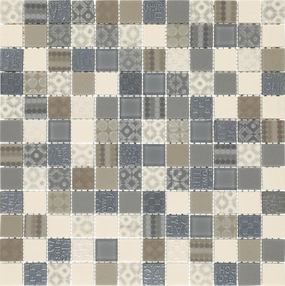 1x1 Uptown Glass Straight Joint Mosaic Mixed-Color Glossy Smooth Glass Tile Graphite Blue