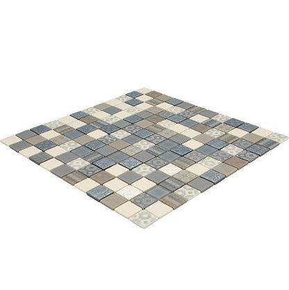 1x1 Uptown Glass Straight Joint Mosaic Mixed-Color Glossy Smooth Glass Tile Graphite Blue