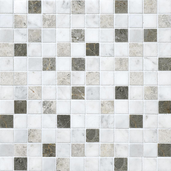 12x12 Decorative Accents Straight Joint  Mosaic Mixed-Material Look Honed Smooth Marble Tile White & Gray
