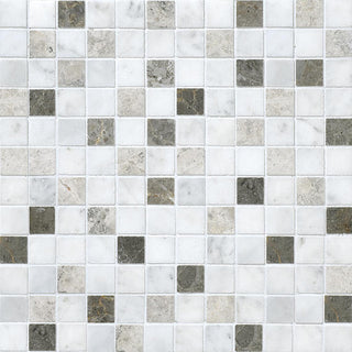 White & Gray - 12x12 Decorative Accents Straight Joint Mosaic Mixed-Material Look Honed Smooth Marble Tile