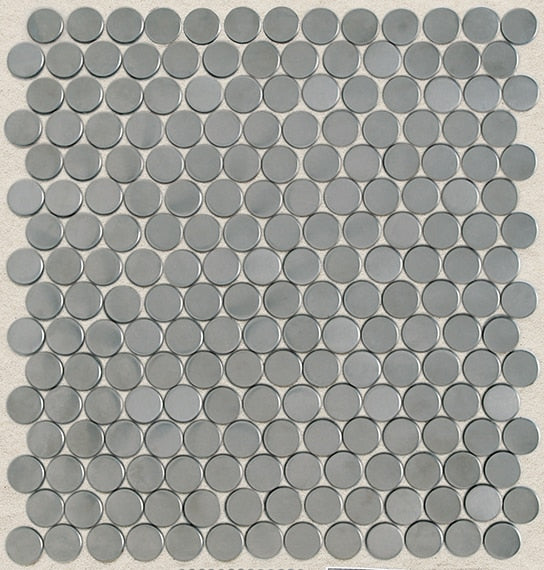 12x12 Metallica Circle  Mosaic Metallic-Look Satin Smooth Metal Tile Silver Gray