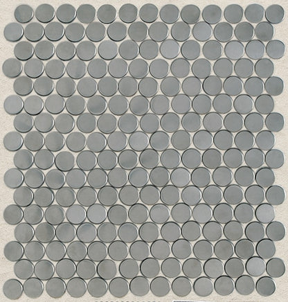 12x12 Metallica Circle  Mosaic Metallic-Look Satin Smooth Metal Tile Silver Gray