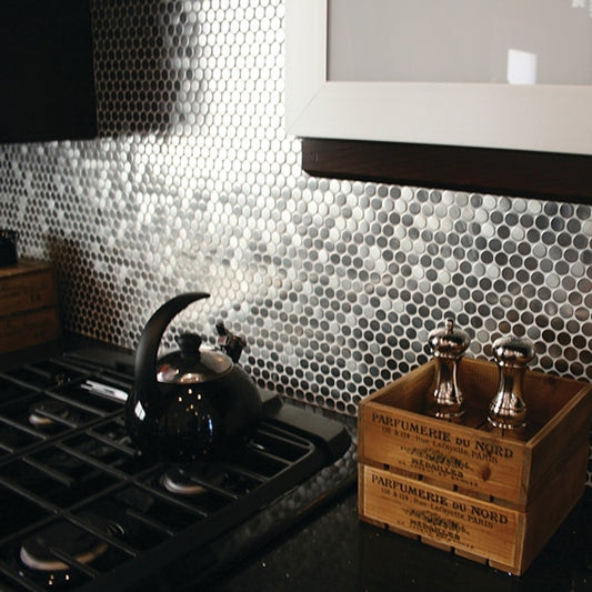 12x12 Metallica Circle Mosaic Metallic-Look Satin Smooth Metal Tile