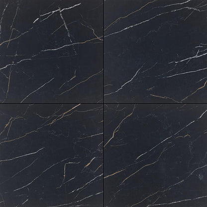 12x12 Perpetuo Wave-Line  Natural Marble-Look Polished Smooth Porcelain Tile Midnight Black