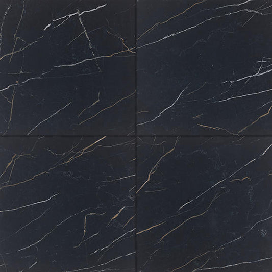 12x12 Perpetuo Wave-Line  Natural Marble-Look Polished Smooth Porcelain Tile Midnight Black