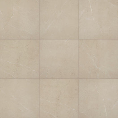 12x12 Perpetuo Light Veining  Natural Marble-Look Matte Smooth Porcelain Tile Warm Beige