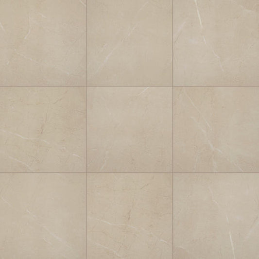 12x12 Perpetuo Light Veining  Natural Marble-Look Matte Smooth Porcelain Tile Warm Beige