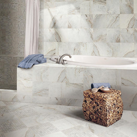 12x12 Marble Grid Medium Veining Natural Marble-Look Honed Smooth Marble Tile