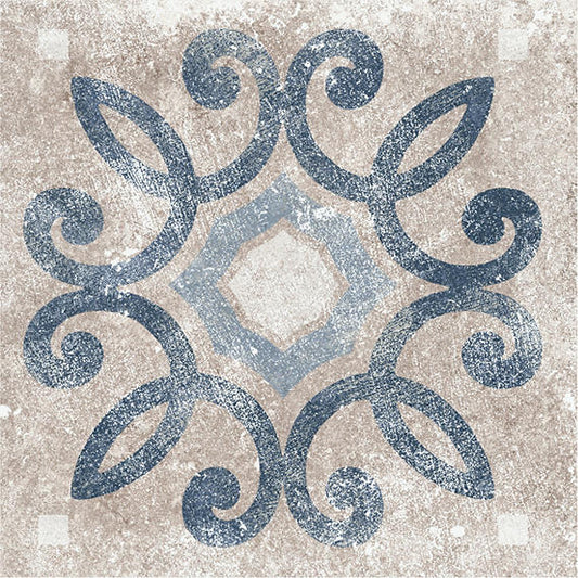 12x12 Creativo Scroll Vine  Patterned Stone-Look Matte Smooth Porcelain Tile Blue Pattern