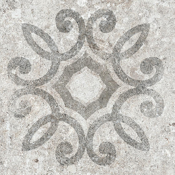 12x12 Creativo Scroll Vine  Patterned Stone-Look Matte Smooth Porcelain Tile Greige Pattern