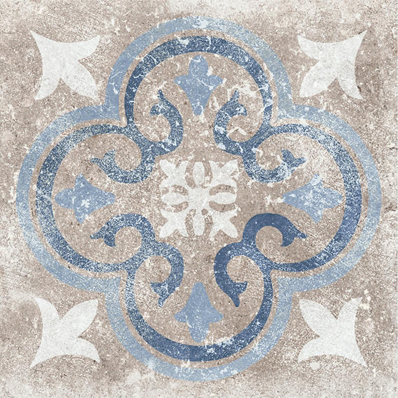 12x12 Creativo Scroll Vine  Patterned Stone-Look Matte Smooth Porcelain Tile Siena Blue