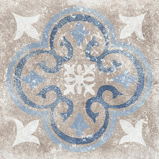 12x12 Creativo Scroll Vine  Patterned Stone-Look Matte Smooth Porcelain Tile Siena Blue