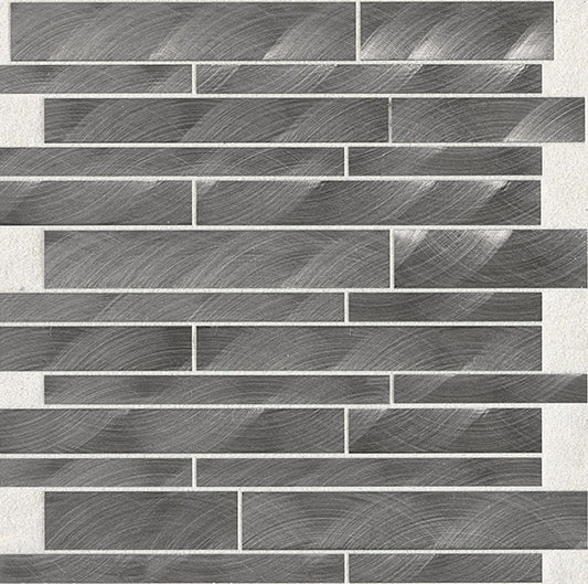 12x12 Structure Linear  Mosaic Metallic-Look Satin Polished Metal Tile Silver Gray