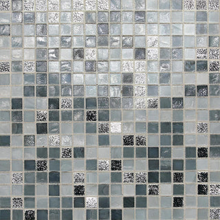 Silver Gray - 12x12 1/2 City Lights Straight Joint Mosaic Mixed-Color Glossy Smooth Glass Tile