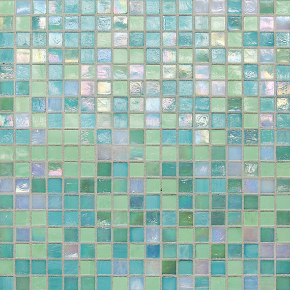 1/2x1/2 City Lights Straight Joint  Mosaic Mixed-Color Glossy Smooth Glass Tile Aqua Green