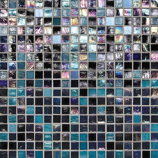 12x12 City Lights Straight Joint Mosaic Mixed-Color Glossy Undulated Glass Tile