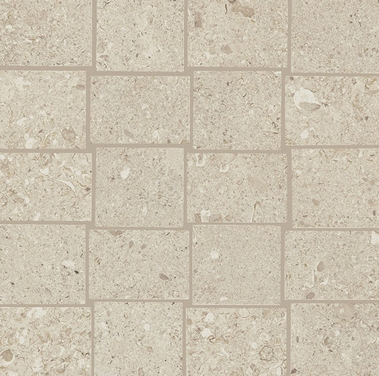 12x12 Dignitary Grid  Mosaic Stone-Look Matte Smooth Porcelain Tile Warm Beige