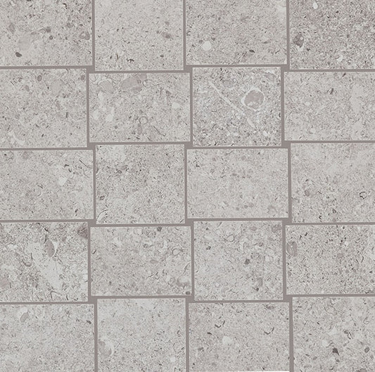 12x12 Dignitary Grid  Mosaic Stone-Look Matte Smooth Porcelain Tile Pebble Gray
