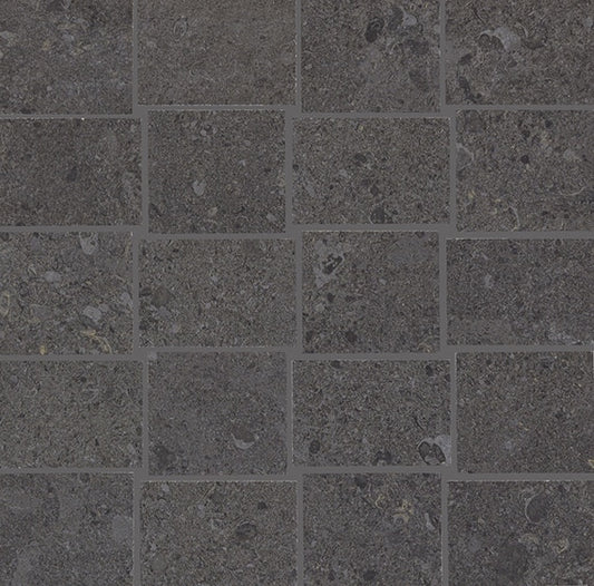 12x12 Dignitary Grid  Mosaic Stone-Look Matte Smooth Porcelain Tile Charcoal Gray