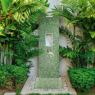 Emerald Green - 12x12 City Lights Straight Joint Mosaic Mixed-Color Glossy Undulated Glass Tile