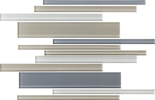 Gray & Beige - 12x18 Color Wave Random Pattern Linear Mosaic Mixed-Color Glossy Smooth Glass Tile