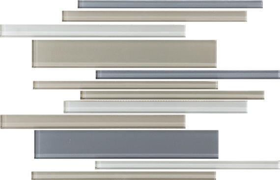 12x18 Color Wave Random Pattern Linear Mosaic Mixed-Color Glossy Smooth Glass Tile Gray & Beige