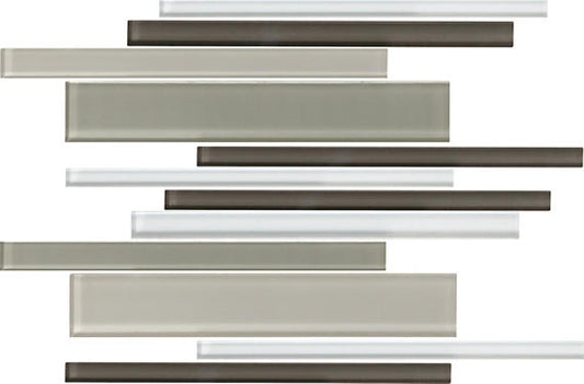 12x18 Color Wave Random Pattern Linear Mosaic Mixed-Color Glossy Smooth Glass Tile Brown & Beige