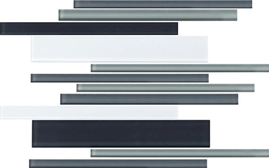 12x18 Color Wave Random Pattern Linear Mosaic Mixed-Color Glossy Smooth Glass Tile Gray & Silver