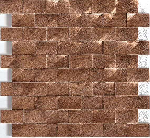 1/2x1 Structure Subway Pattern  Mosaic Metallic-Look Brushed Polished Metal Tile Bronze Brown