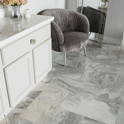 12x24 Raine Medium Veining  Natural Marble-Look Polished Smooth Marble Tile Gray Marble