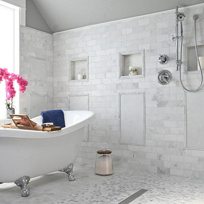 12x24 Marble Subway Pattern Light Veining Natural Marble-Look Polished Smooth Marble Tile Marble White