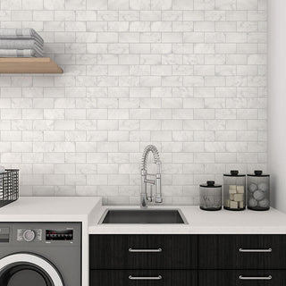 Marble White - 12x24 Marble Subway Pattern Light Veining Natural Marble-Look Polished Smooth Marble Tile