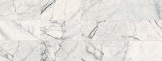 Marble White - 12x24 Marble Grid Intense Veining Natural Marble-Look Polished Smooth Marble Tile