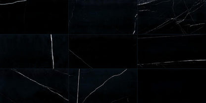 12x24 Pietra Divina Grid Natural Stone-Look Polished Smooth Marble Tile Black Marble