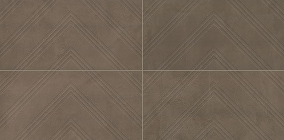 12x24 Chord Chevron  Natural Concrete-Look Matte Textured Porcelain Tile Earth Brown