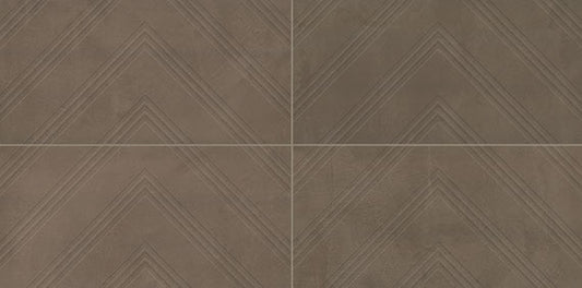 12x24 Chord Chevron  Natural Concrete-Look Matte Textured Porcelain Tile Earth Brown