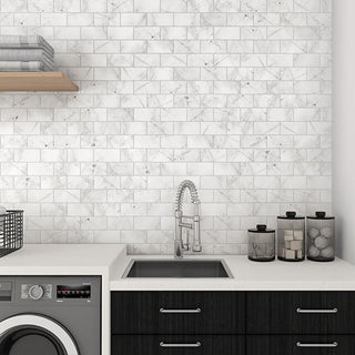 Marble White - 12x24 Marble Grid Intense Veining Natural Marble-Look Honed Smooth Marble Tile