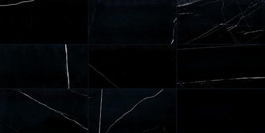 12x24 Pietra Divina Grid Natural Stone-Look Honed Smooth Marble Tile Black Marble