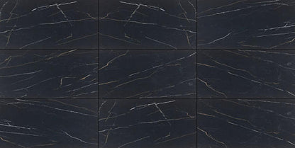 12x24 Perpetuo Light Veining  Natural Marble-Look Polished Smooth Porcelain Tile Midnight Black