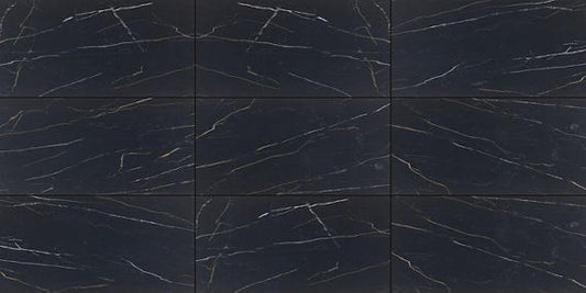 12x24 Perpetuo Light Veining  Natural Marble-Look Polished Smooth Porcelain Tile Midnight Black