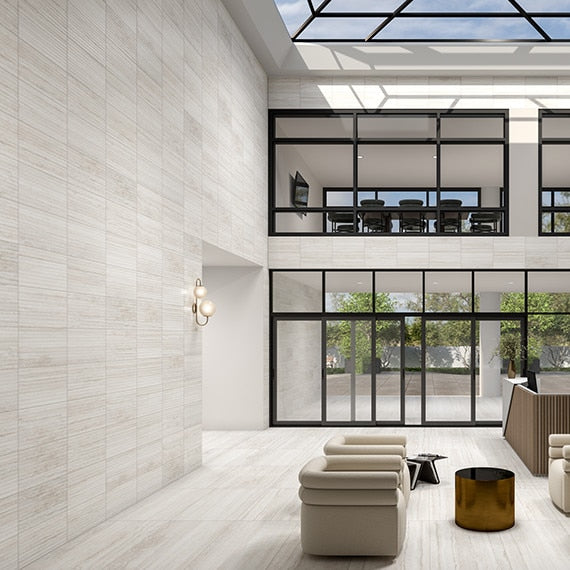 12x24 Reservorio  Natural Stone-Look Matte 3D-Geometric Fluted Porcelain Tile Off White