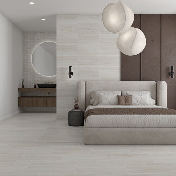 12x24 Reservorio  Natural Stone-Look Matte 3D-Geometric Fluted Porcelain Tile Off White