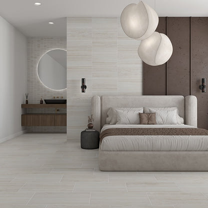 12x24 Reservorio  Natural Stone-Look Matte 3D-Geometric Fluted Porcelain Tile Off White