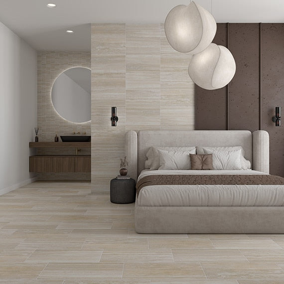 12x24 Reservorio  Natural Stone-Look Matte 3D-Geometric Fluted Porcelain Tile Beige