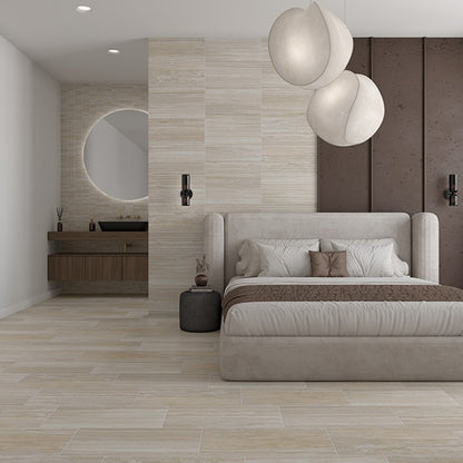 12x24 Reservorio  Natural Stone-Look Matte 3D-Geometric Fluted Porcelain Tile Beige